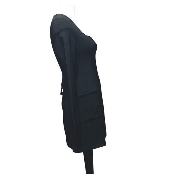 Halara Long Sleeve Square Neck Mini Cargo Work Dress Sz Small Black - Picture 3 of 16